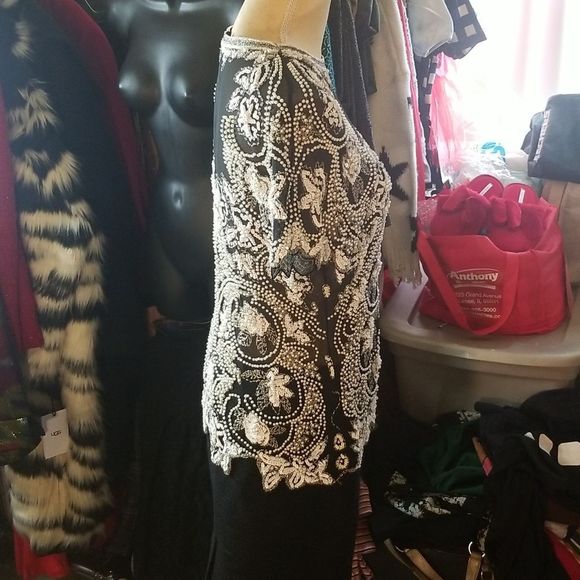 Nite Line Silk Beaded & Sequined Blouse Vintage Sz. 10 - Picture 10 of 16